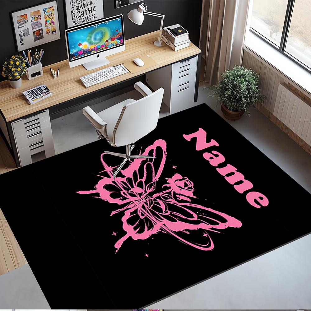 Custom Name Butterfly Printed Carpet,Rug for Office Chair Living Room Bedroom Kitchen Room Decor Gifts.