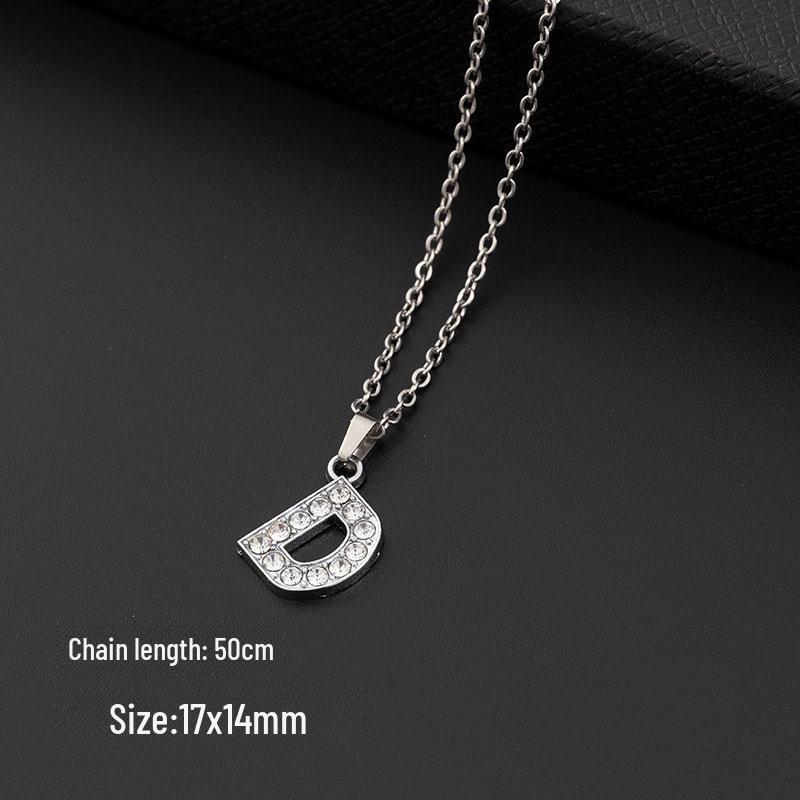 European & American Diamond Letter Pendant Necklace for Women - Stainless Steel Jewelry