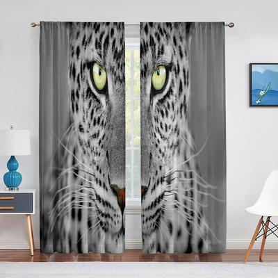 Leopard Safari Gepard Wildtier Thema Muster Tüll Vorhänge für Wohnzimmer Schlafzimmer Transparent Durchsichtig Voile Fenstervorhang