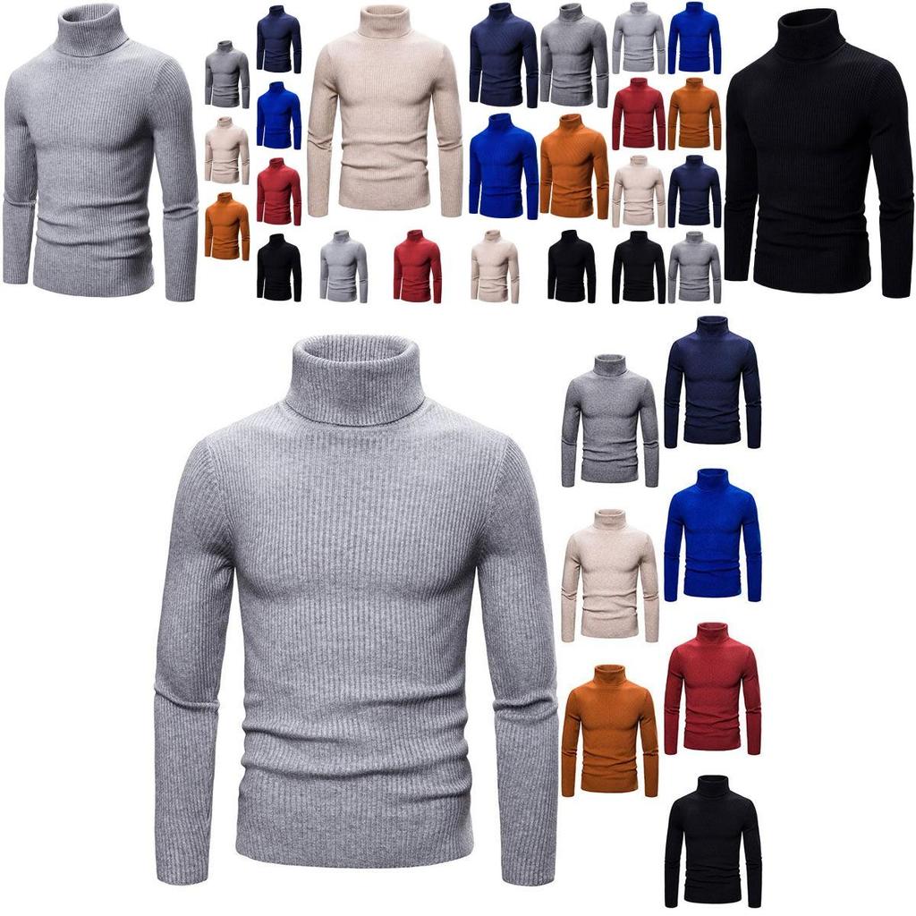 Men's Long Sleeve Solid T Shirt Cozy High Neck Turtleneck Pullover Sweater Top Ideal For Cool Days
