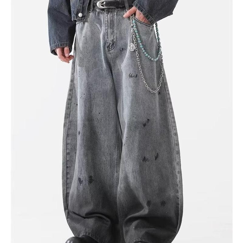 Джинсы JYL Унисекс Bootcut Американские Грязные Рваные Осенние High-Street Узкие Джинсовые XL серебряный песка