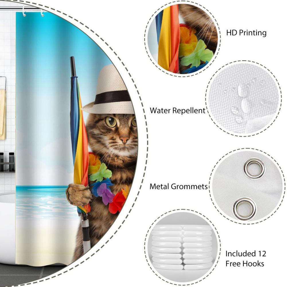 183*183cm Cortină de Duș cu Model Creativ Pisică Câine Impermeabilă Partiție Cortină de Baie cu Cârlige