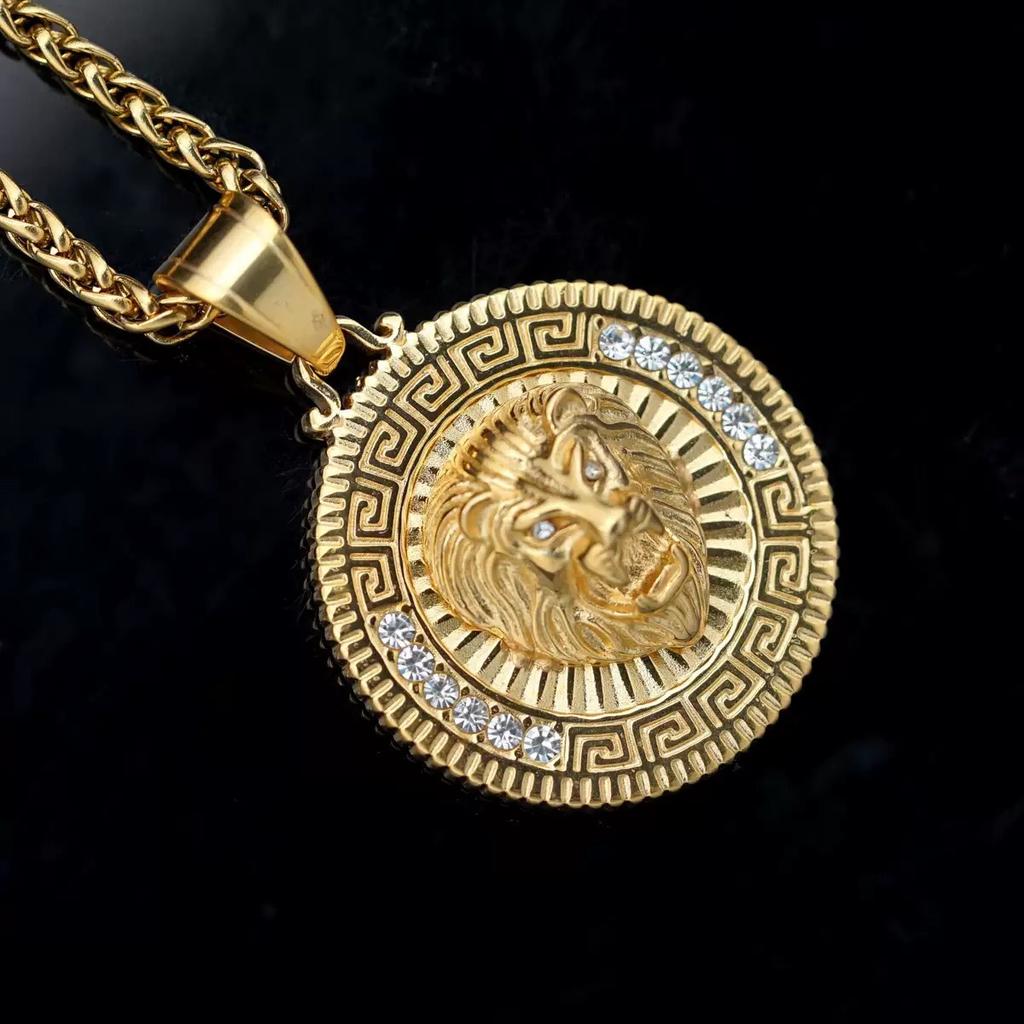 European and American Jewelry  Diamond-encrusted Lion Head Round Brand Pendant Necklace 2026 Men's Fashion Personality Party Wear Accessories