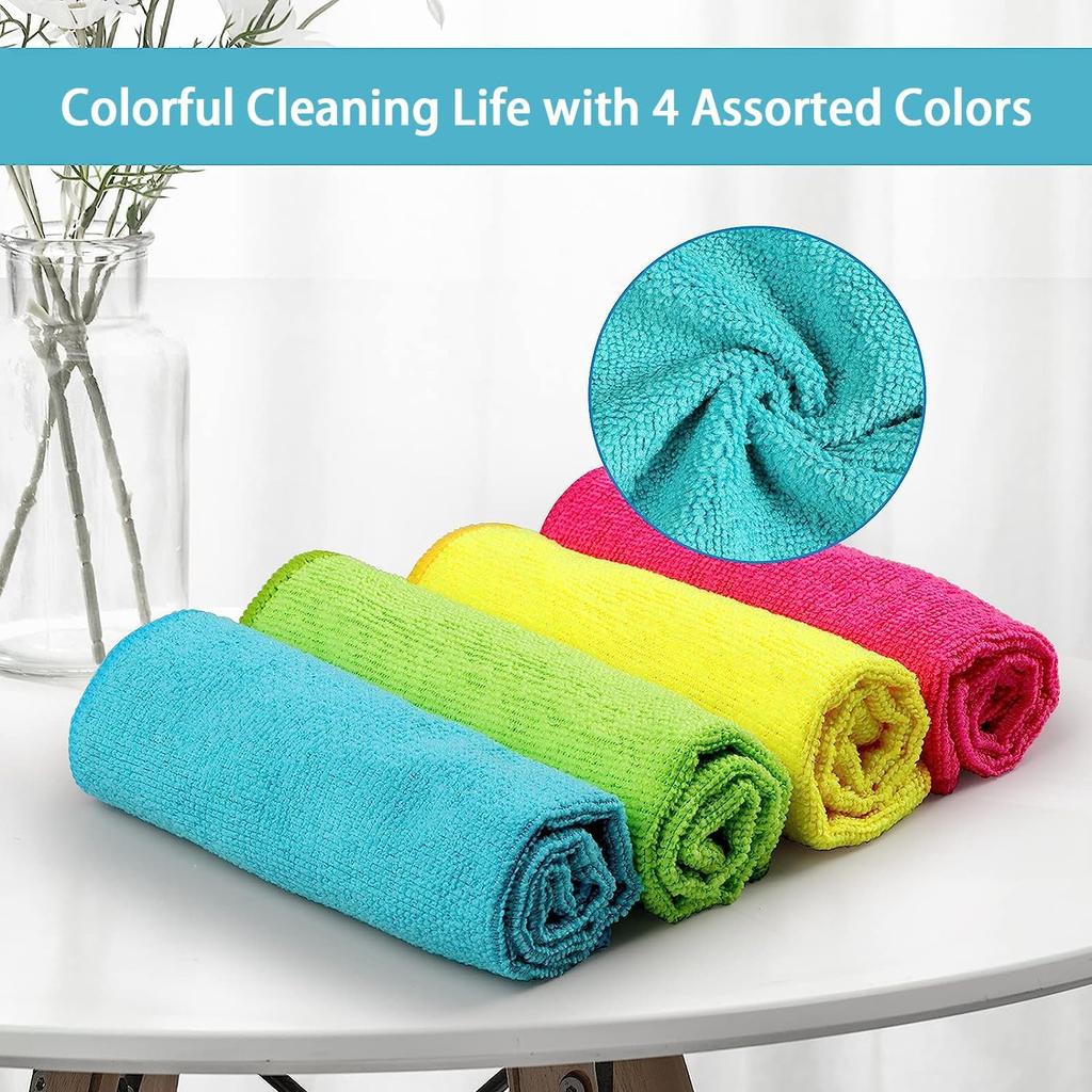 Microfiber Cleaning Cloth,8/12 Pack Cleaning Rag,Cleaning Towels with 4 Color Assorted,11.5"X11.5"(Green/Blue/Yellow/Pink)