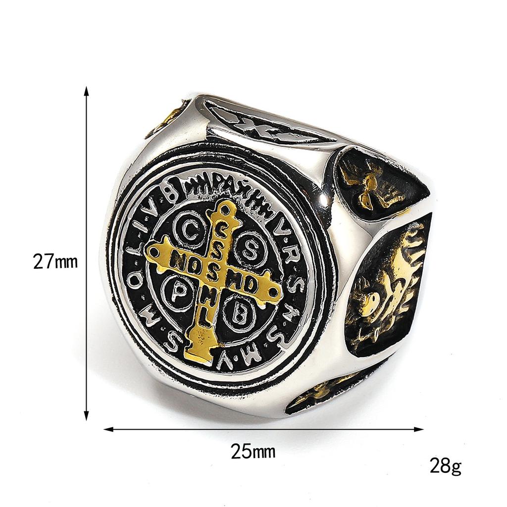 Vintage Exorzismus Saint Benedict Cspb Kreuz Ring für Männer Punk Amulett Christentum Ringe Edelstahl Freund Schmuck