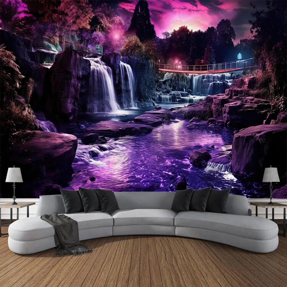 

VIKAMA Waterfall Forest Tapestry Nature Landscape Wall Hanging Vibrant Art Decor For Living Room Bedroom Home 74x94cm(29x37in)