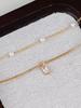 1pc Minimalist Faux Pearl Square Pendant Necklace With Double-Layer Chain, Suitable For Women's Daily, Date, Music Festival