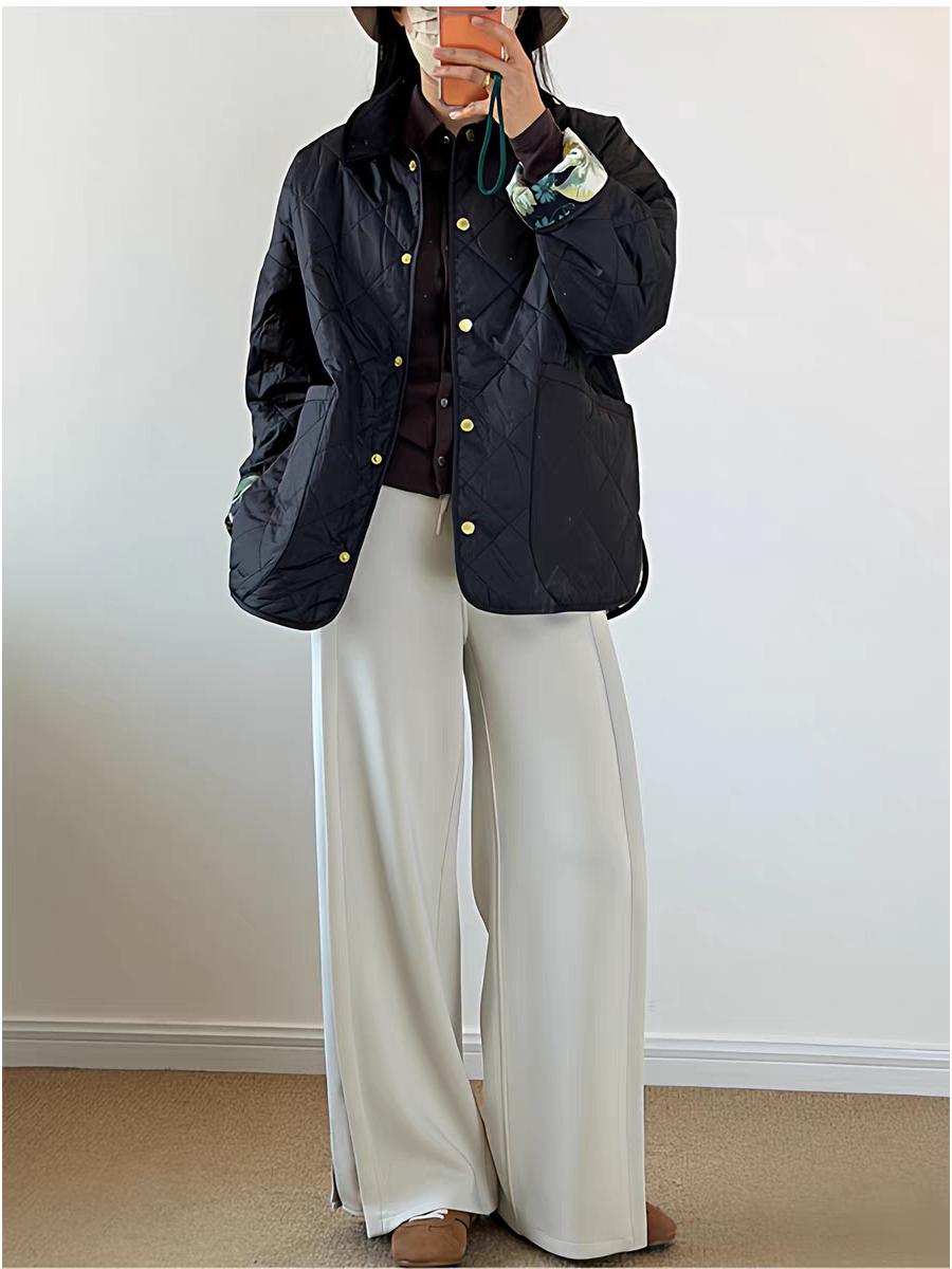 

High-Waisted Ribbed Patchwork Wide-Leg Pants for Autumn/Winter - Non-Iron, Draping, Casual Small/6