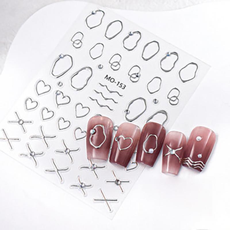 5D Relief Line Nail Stickers Bronzing  Diamond Line Adhesive Nail Art Stickers Decals Manicure