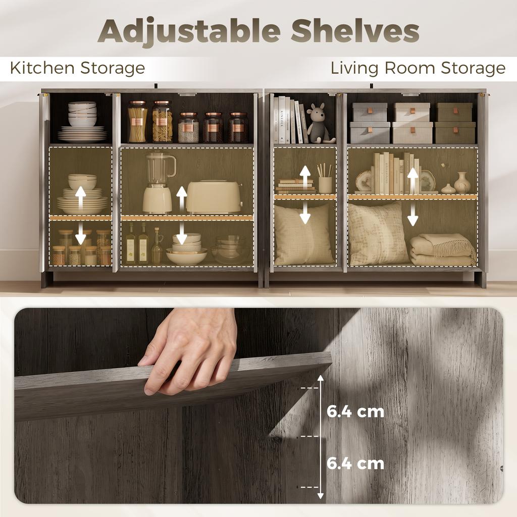 Sideboard Cabinet, Modern Storage Cabinet with 3 Doors and Adjustable Shelves for Living Room, Dining Room, Grey