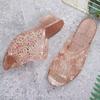 Women's Summer Transparent Crystal Wedges Slippers Soft Sole Non slip Hollow Out Waterproof Peep Toe Slippers Outdoor Slippers