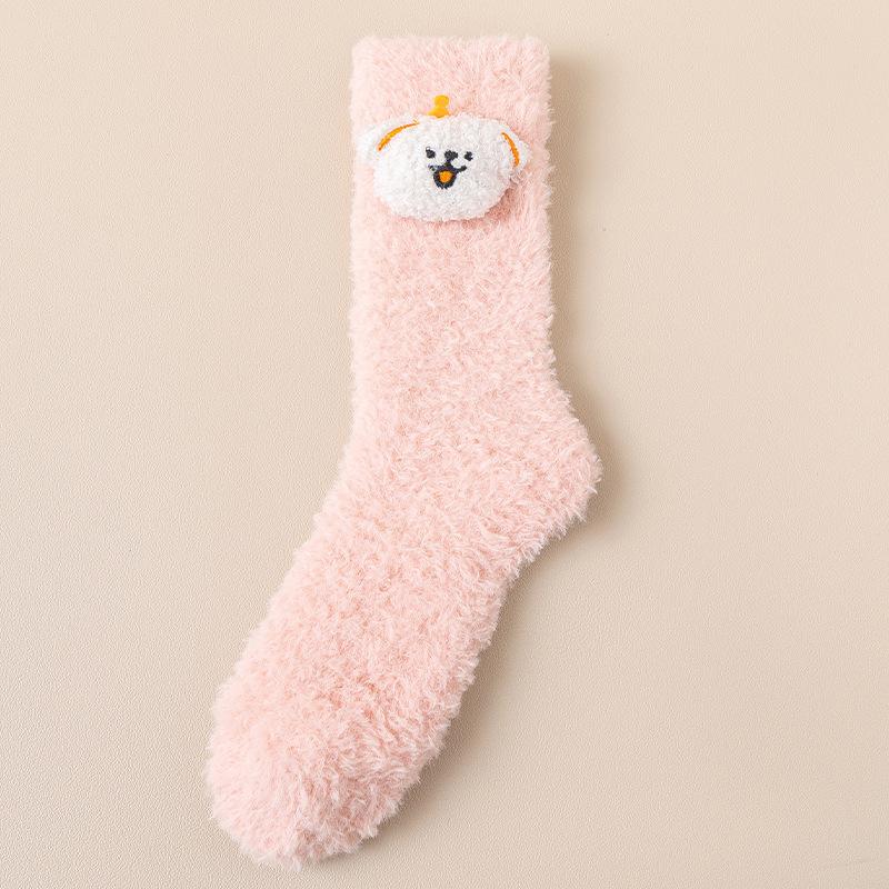 

Носки для сна из кораллового бархата для женщин, теплые осенне-зимние и бархатные толстые теплые носки средней длины на месяц 1 Pair розовый