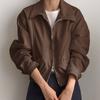 Autumn New Retro Brown Jacket Coat Handsome Trendy Fashion Short Jacket Women