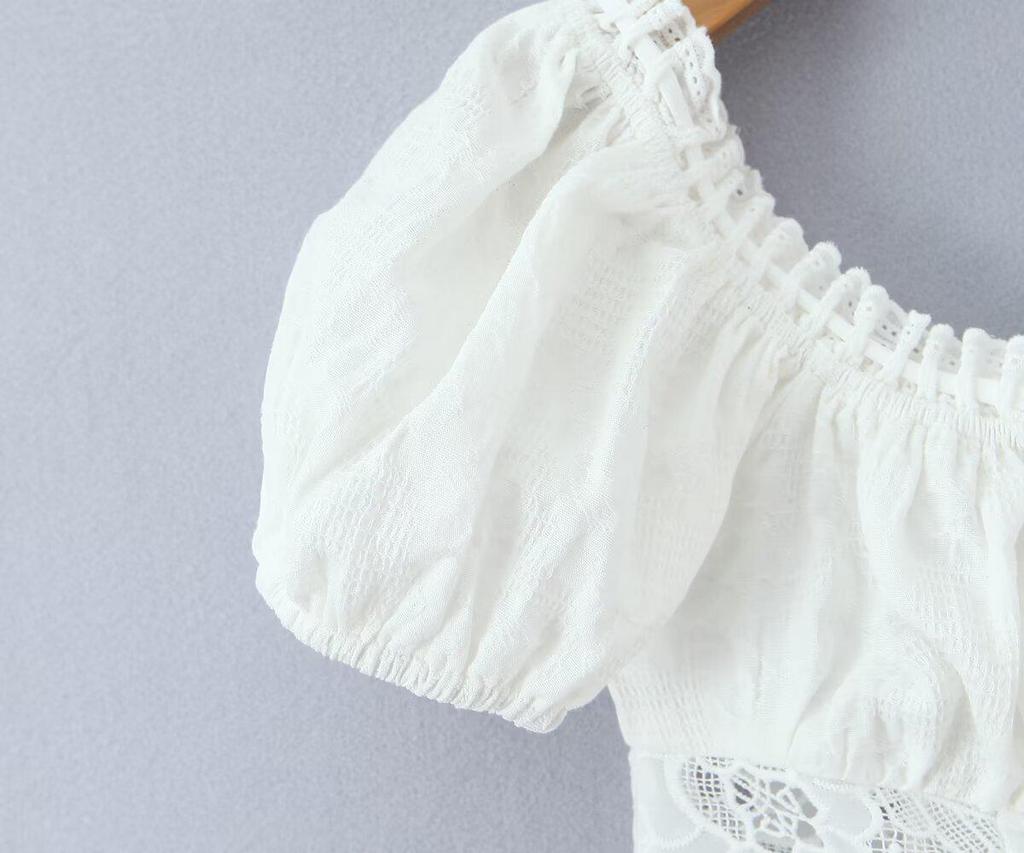 Europäischer Stil Damen Weiß Kurzarm Schnürung Baumwolle Oberteil - Frühjahr 2026 Kollektion