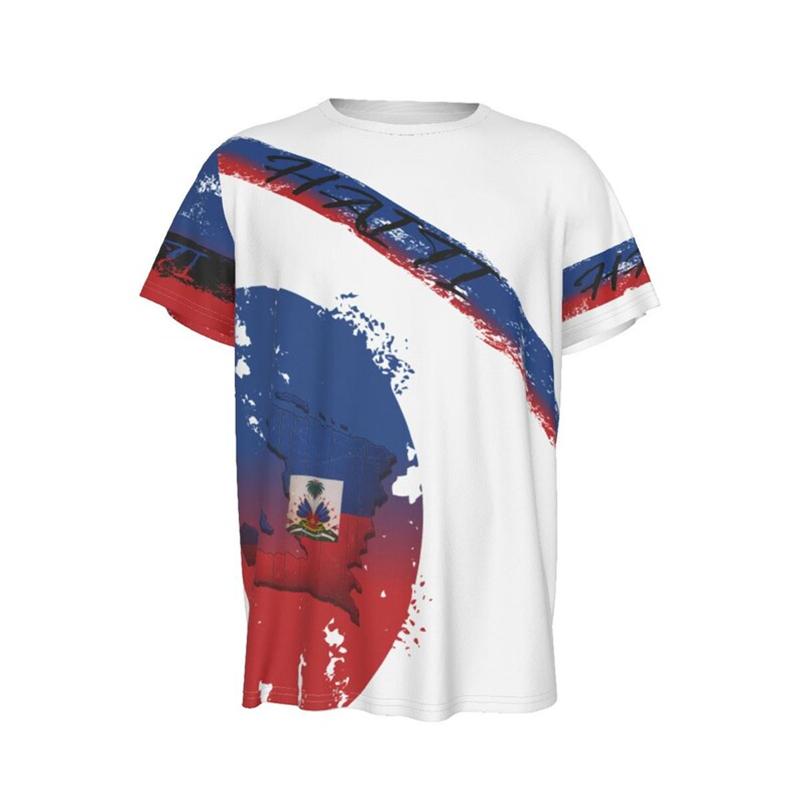 Summer Men's Haitian Flag Short Sleeved T-shirt 3D Printed Haitian Emblem Symbol Retro Top Personalized Fashion Street Casual Hoodie