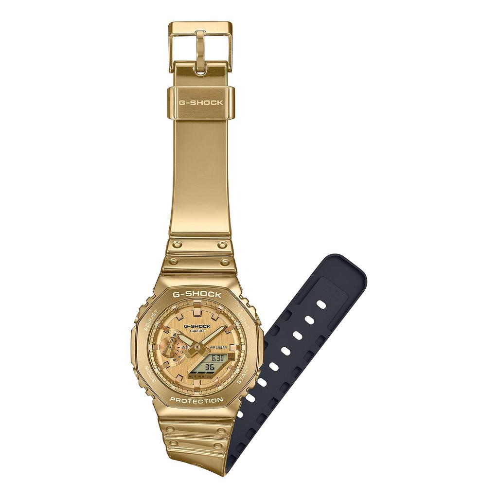 Casio Fine Metallic Series Tough Silicone Overseas Model G-Shock Analog-Digital Watch, Gold, Band, GM-2100YMG-9A9, Men's,