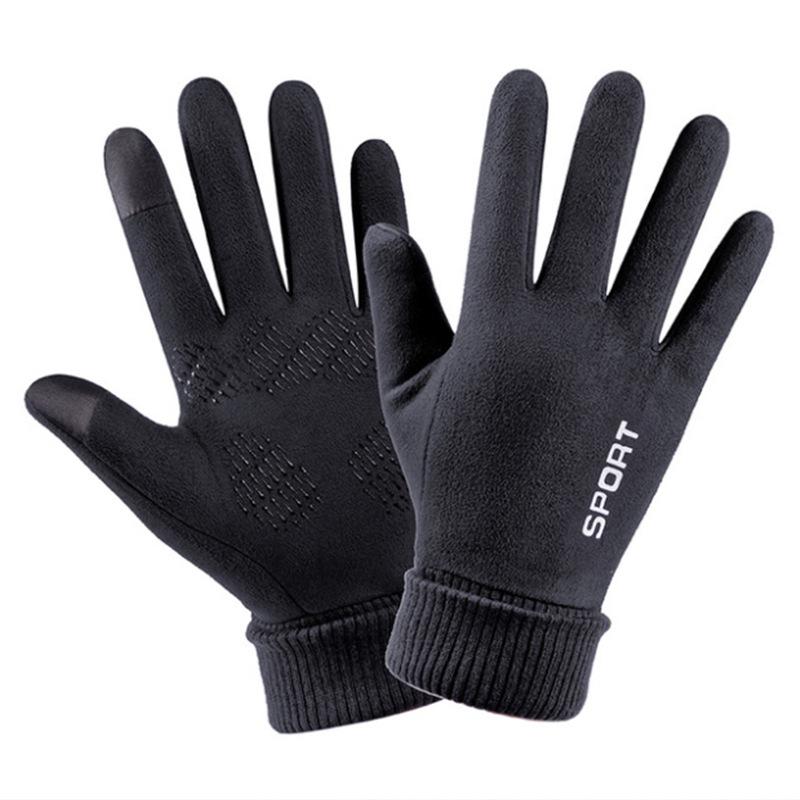 Winter Fleece-Lined Fingerless Suede Cycling Gloves - Men s & Women s Touchscreen Warm Sports Gloves One Size