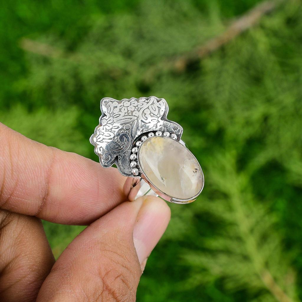 Plume Agate Gemstone Engagement Wedding New Promise Ring Jewelry Sterling Silver
