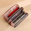 Women’s Double Zipper Long Wallet Woven PU Leather Clutch Purse Large Capacity Wristlet Wallet Card Holder Phone Wallet with Strap
