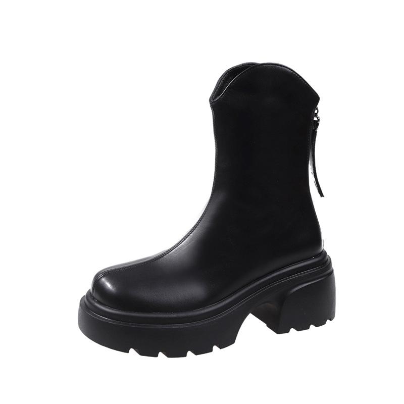 Herbst und Winter neue Plateau Damenstiefel einfarbige kurze dünne Stiefel Mode runde Spitze Chelsea Boots Fried Street Stiefel