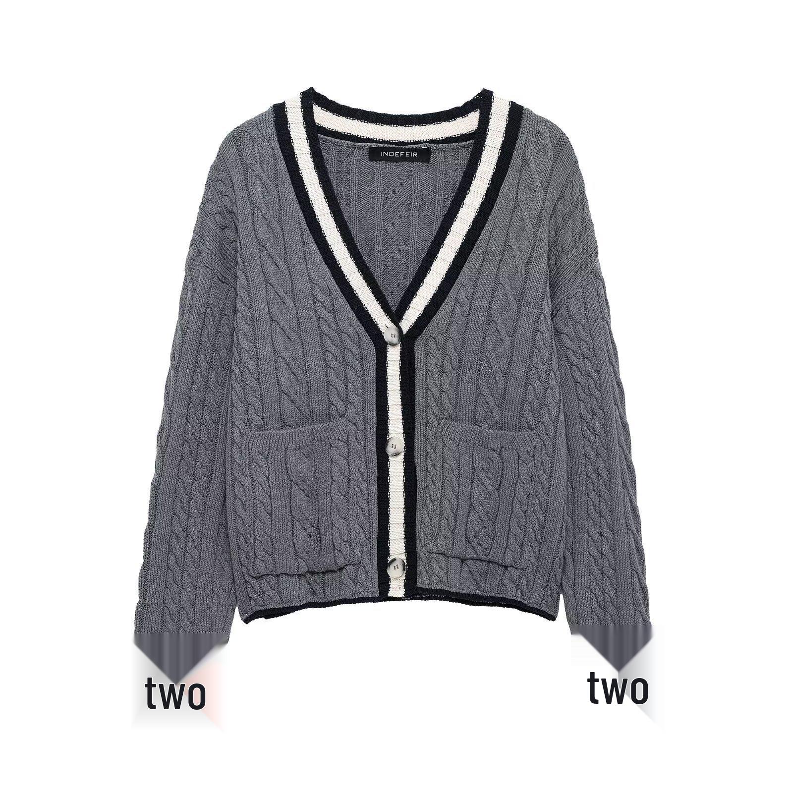 

Женский кардиган крупной вязки, весна 2025, европейский и американский стиль S серый