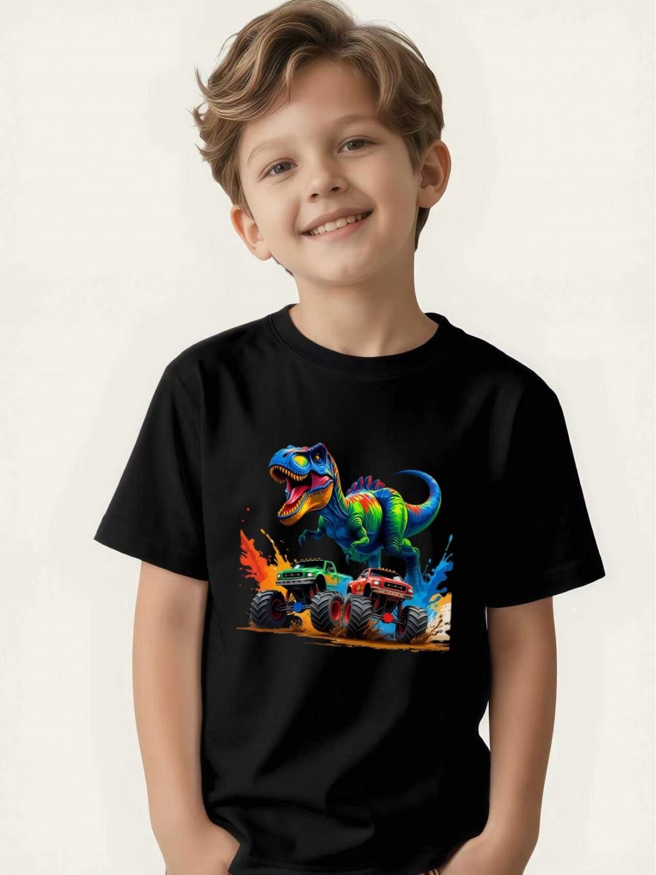 

Printed short-sleeved T-shirt, cool summer top for children, exclusive for dinosaur fans 160