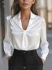 Autumn Fashion Solid Color Satin Pleated Long Sleeve Shirt for Women