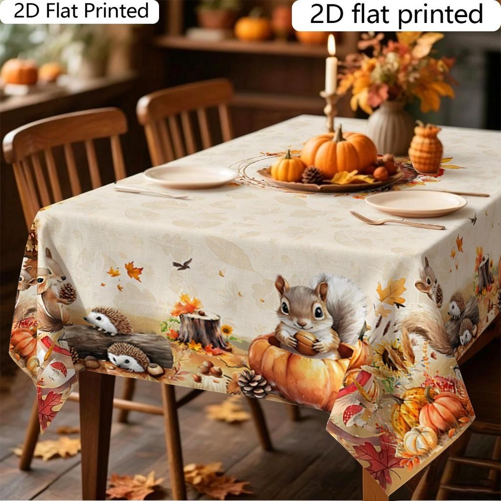 Tablecloth 1PC tablecloth 2D flat Autumn squirrel pumpkin printed tableclothzyc