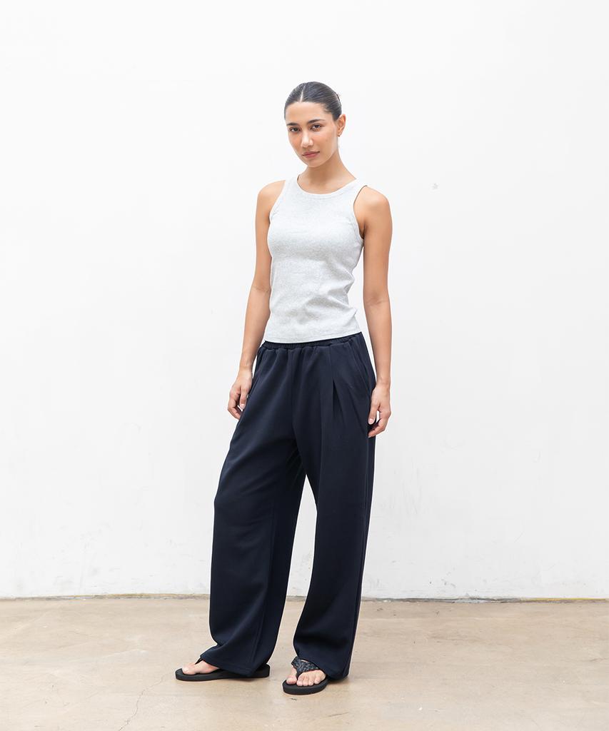 CHAMBROS Point Logo Pintuck Wide Sweatpants [Navy]