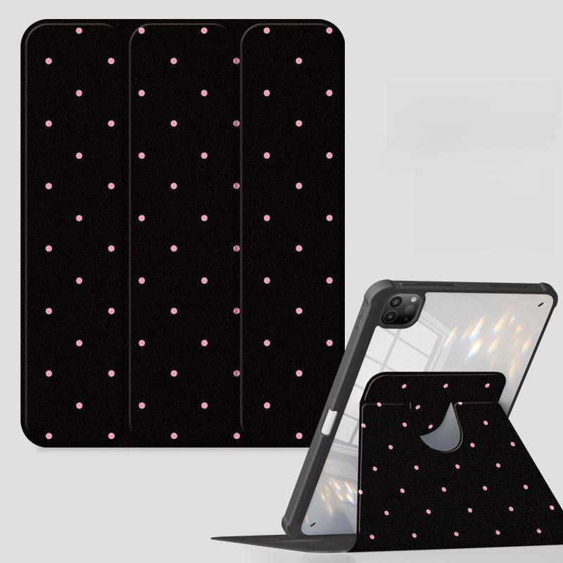 Pink Polka Dots Rotating Stand Tablet Cover for 2024 IPad Pro 13 11 Inch M4 Air 11-inch 13-inch M2 IPad 10th Gen 10.9 Air 4/5