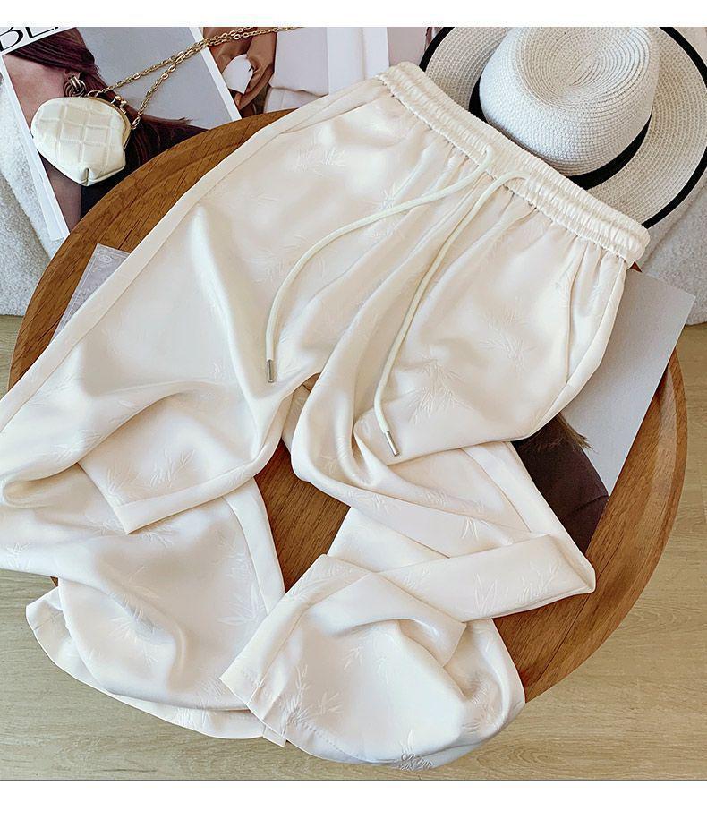 Chinese-Style Silk-Like Summer Wide-Leg Pants for Women
