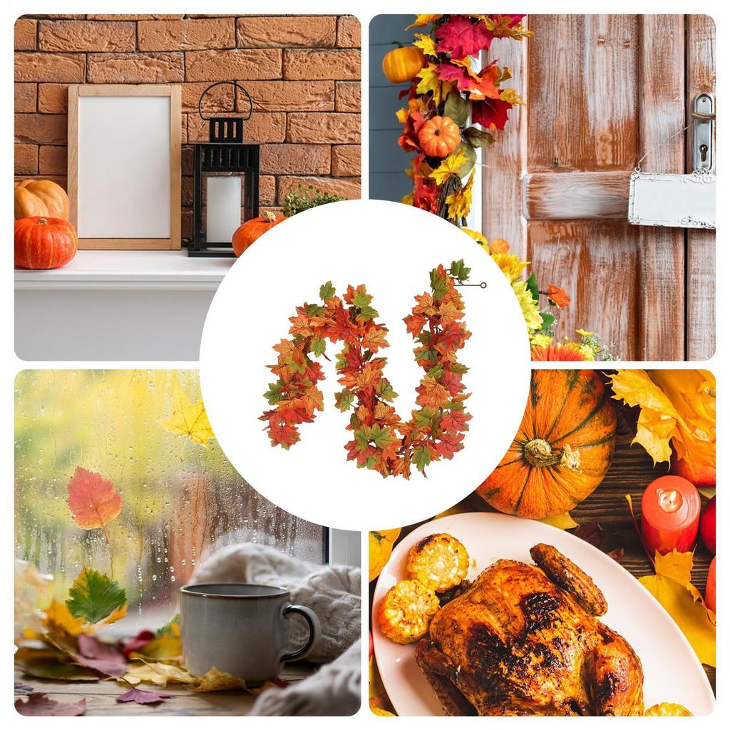 1.75M Kunstmatige Herfst Esdoornbladeren Guirlande Nep Planten Herfst Decor Bladeren Liana voor Thanksgiving Halloween Festivals Bruiloft