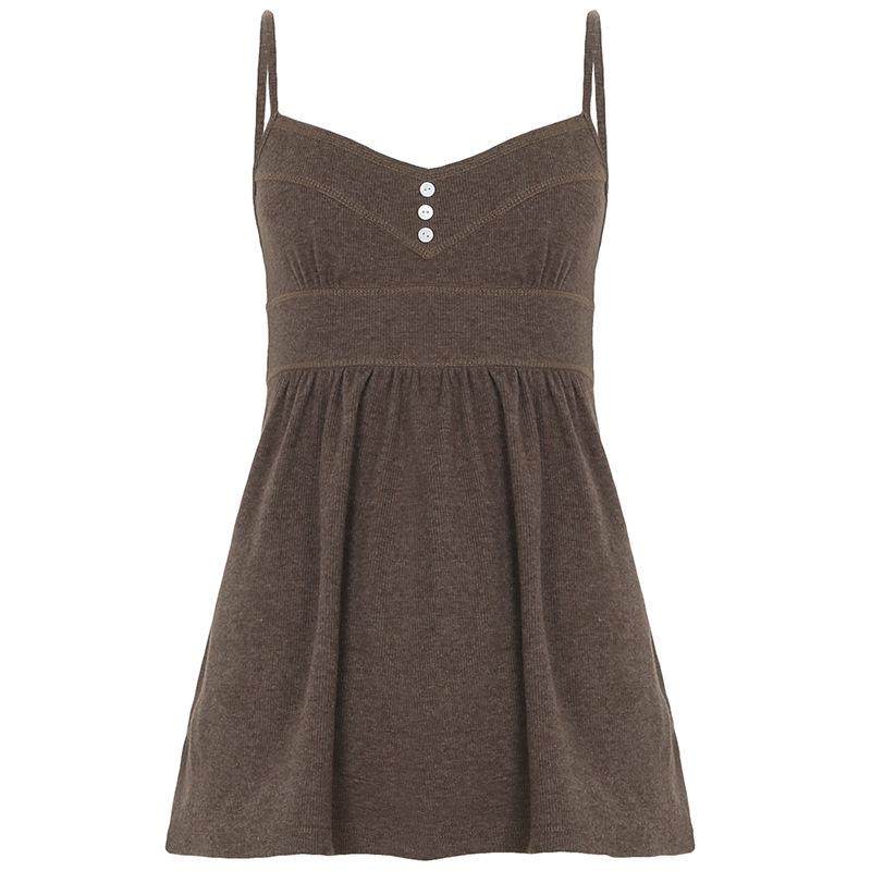 

Retro Brown Pleated V-Neck Button-Up Camisole with Bow Tie for Girls Large коричневий