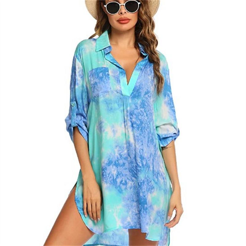 

Женский купальник с цветочным принтом, рубашка, платье, пляжная накидка, бикини, купальник, пляжный солнцезащитный сарафан 2XL