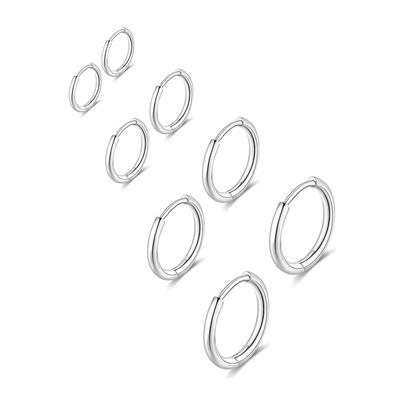 Minimalist Small Silver Color Hoops Earring Women, Stainless Steel Sensitive Ears Piercing Stack Set Earring Nickel-free