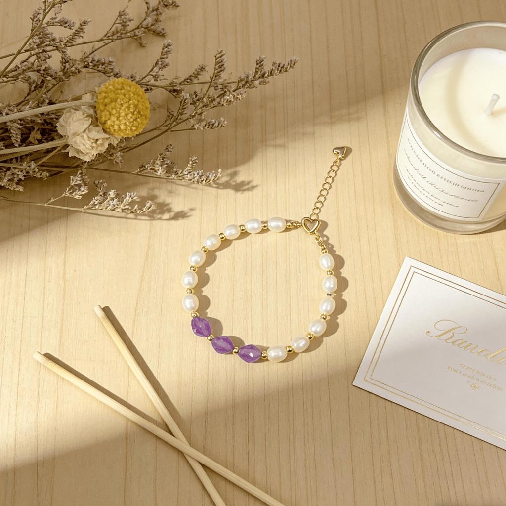 Women's Amethyst & Freshwater Pearl Adjustable Bracelet – Light Luxury Crystal Design