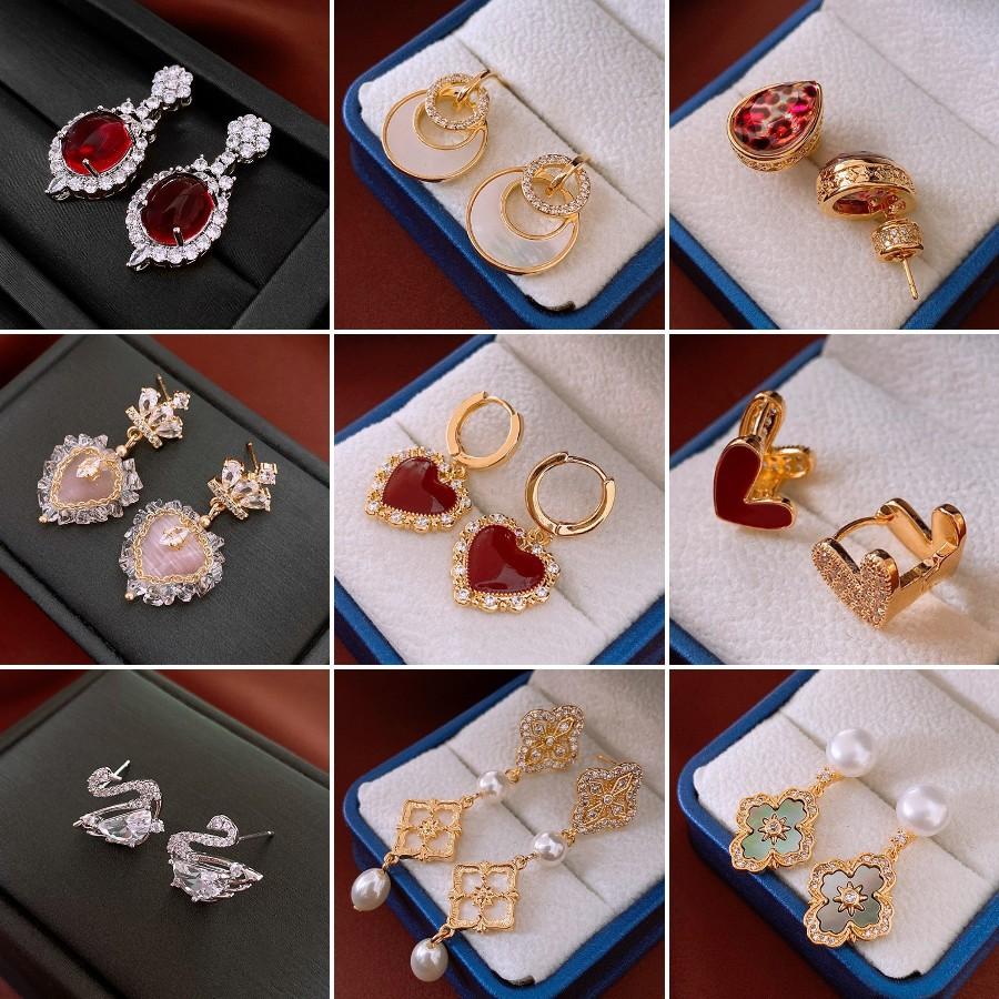 Echtgold-galvanisierte Silbernadel Zirkon Liebesohrringe Leichter Luxus High-End Ohrstecker Nischenohrringe Damen