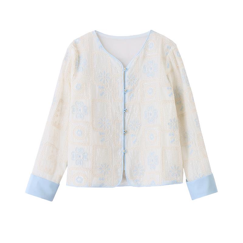 Women's Embroidered White Short Jacket - Spring/Summer 2025 Chinese Style Sun Protection