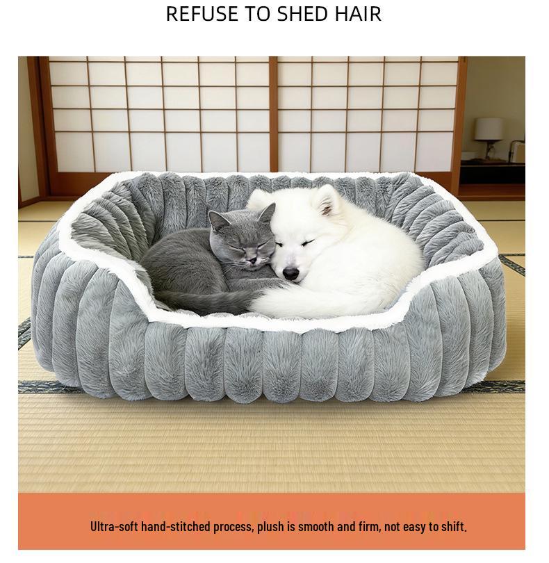 Four Seasons Thickened Rabbit Fur Pet Bed for Cats & Dogs - Comfortable Deep Sleep Mattress