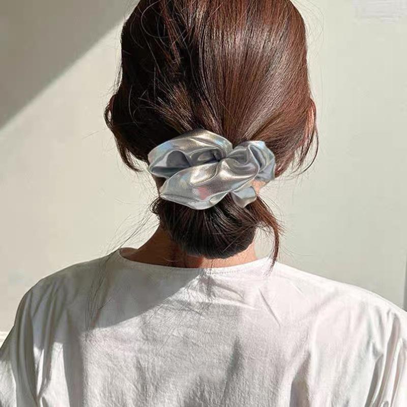 Y2k Scrunchies Metal Silver Color Medium Size Hair Tie Sweet Simple Elastic Hair Band Women Hair Accessories Daily Headwear