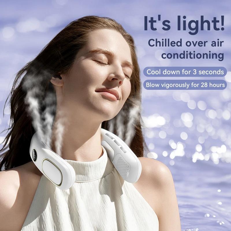 Wearable Neck Fan With TEC Semiconductor Cooling 5-Speed Bladeless Airflow USB Rechargeable Portable For Outdoor