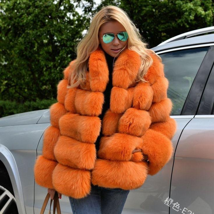 Women's Autumn/Winter Faux Fur Coat with Fox Fur Accents