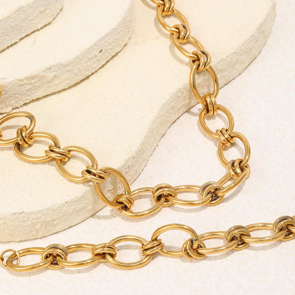 MamacitaSlay 316L Stainless Steel Geometric Bracelet Necklace 18K Gold Plated Waterproof Jewelry Set Women's Unique Accessories
