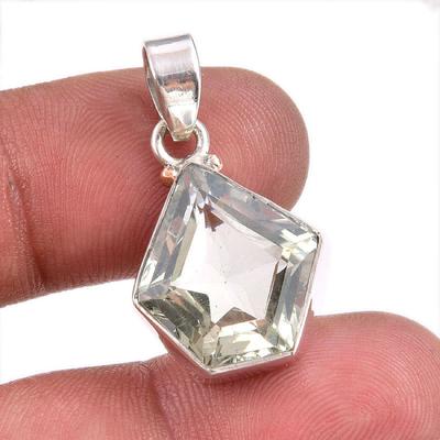 Natural Green Amethyst Gemstone 925 Solid Sterling Silver Pendant 1.50" Y7p35