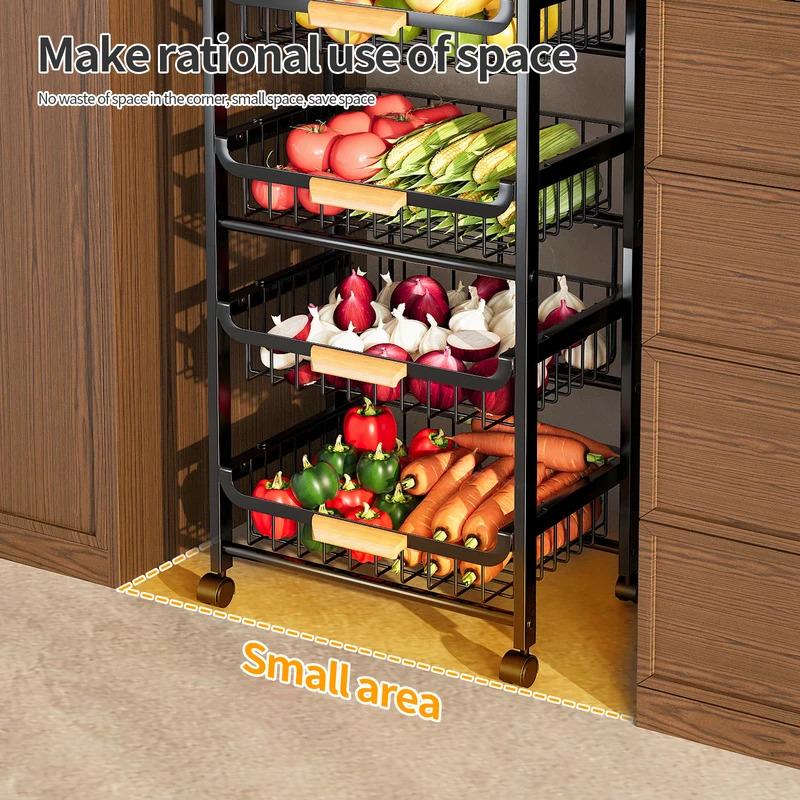 Door-Shaped Slanted Drawer Mobile Storage Rack for Kitchen Fruits and Vegetables Rolling Cabinet Basket Organizer