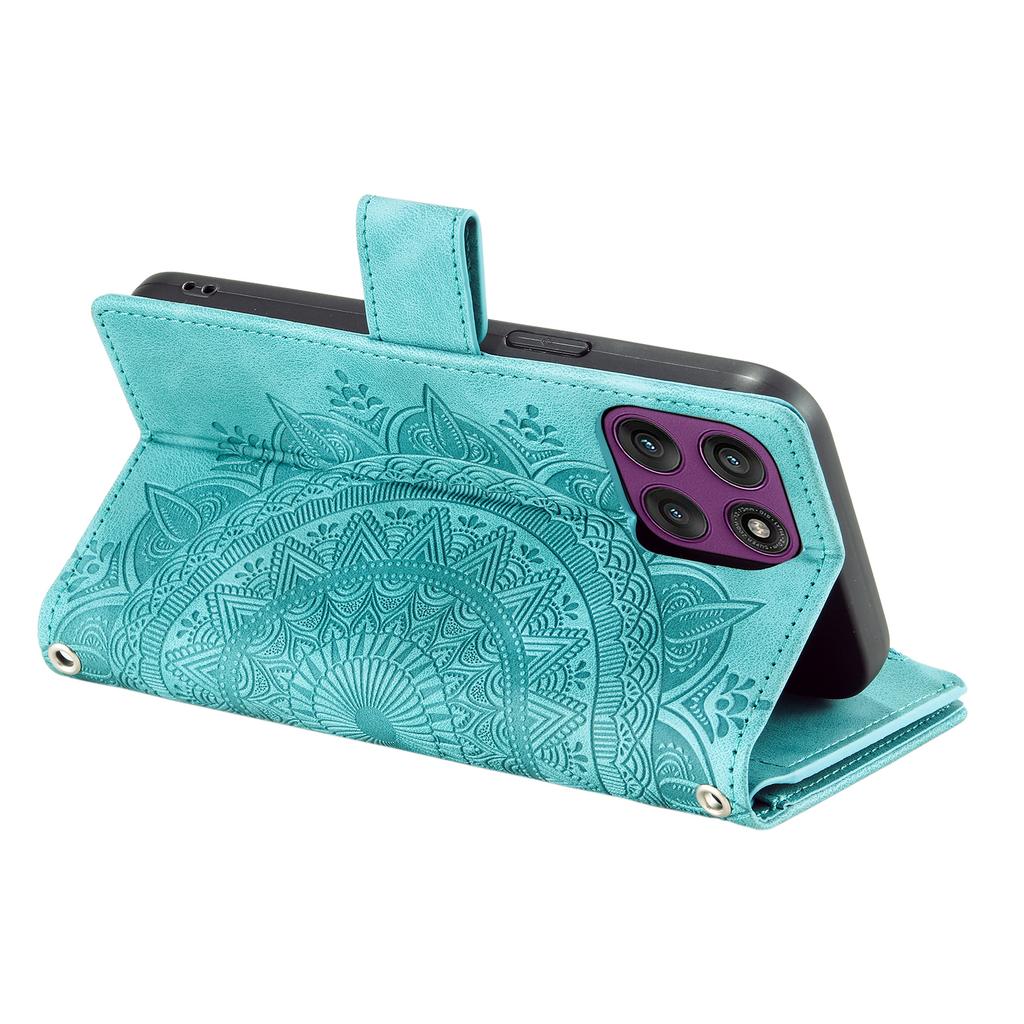 For Motorola Moto G56 5G Wallet Case Mandala Flower Pattern PU Leather Phone Cover with Wrist Strap