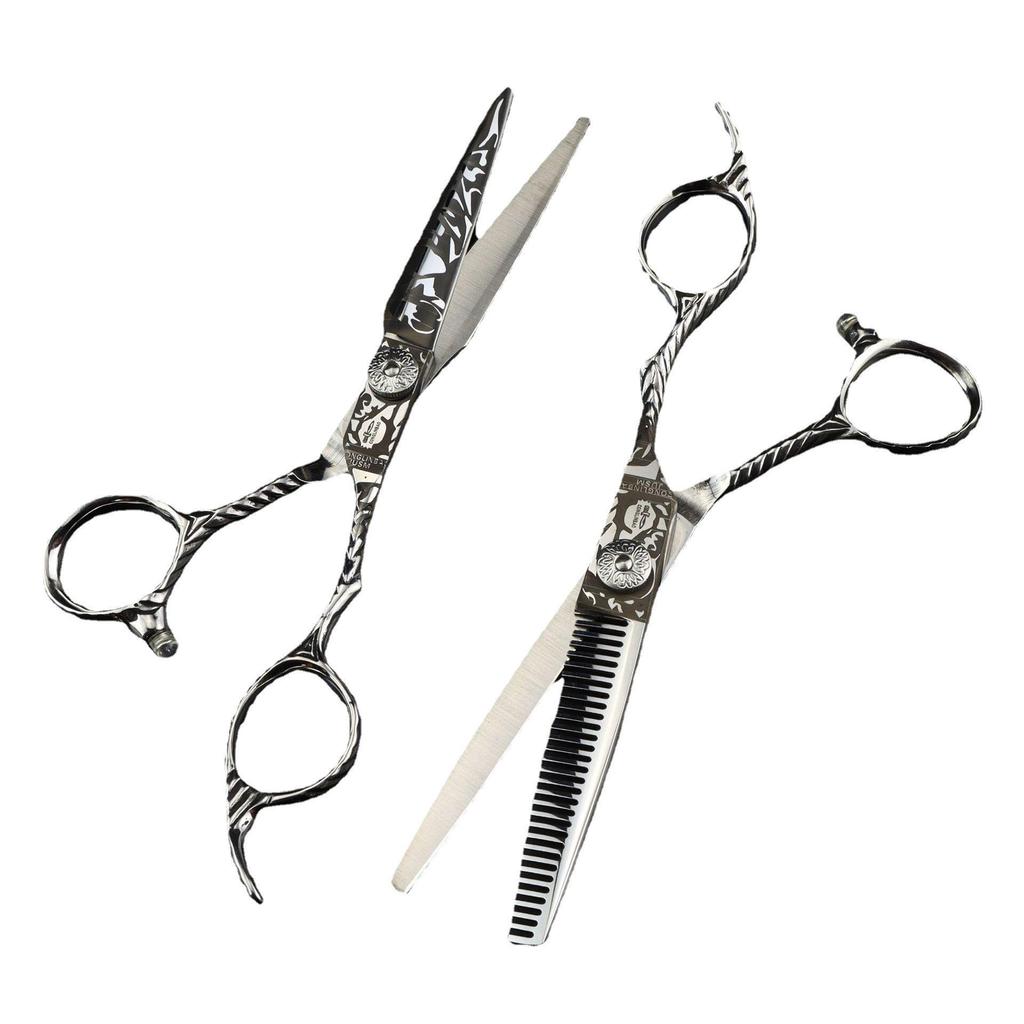 6.0-inch Damascus Pattern Hairdressing Scissors & Thinning Shears - Ancient Design