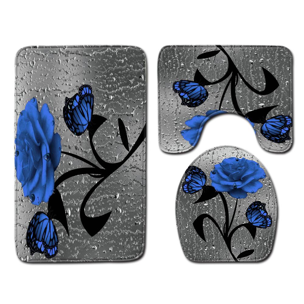 Peony Toilet Three-Piece Bathroom Floor Mat Doormat Combination