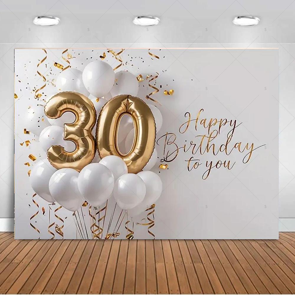 30th Birthday Party Decorations 30 Years Old Backdrop Supplies Black Gold Balloons Glitter Background Banner Photography Props