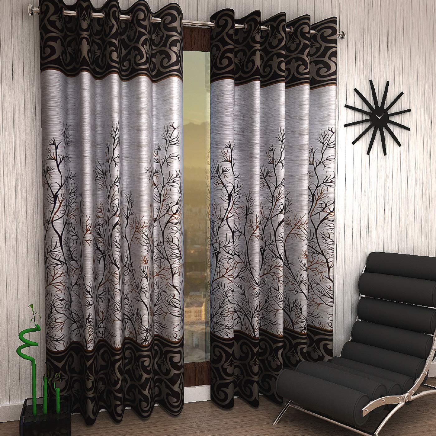

2 Piece Elegant Panel Eyelet Polyester Long Door Curtains, Brown Window - 6 feet
